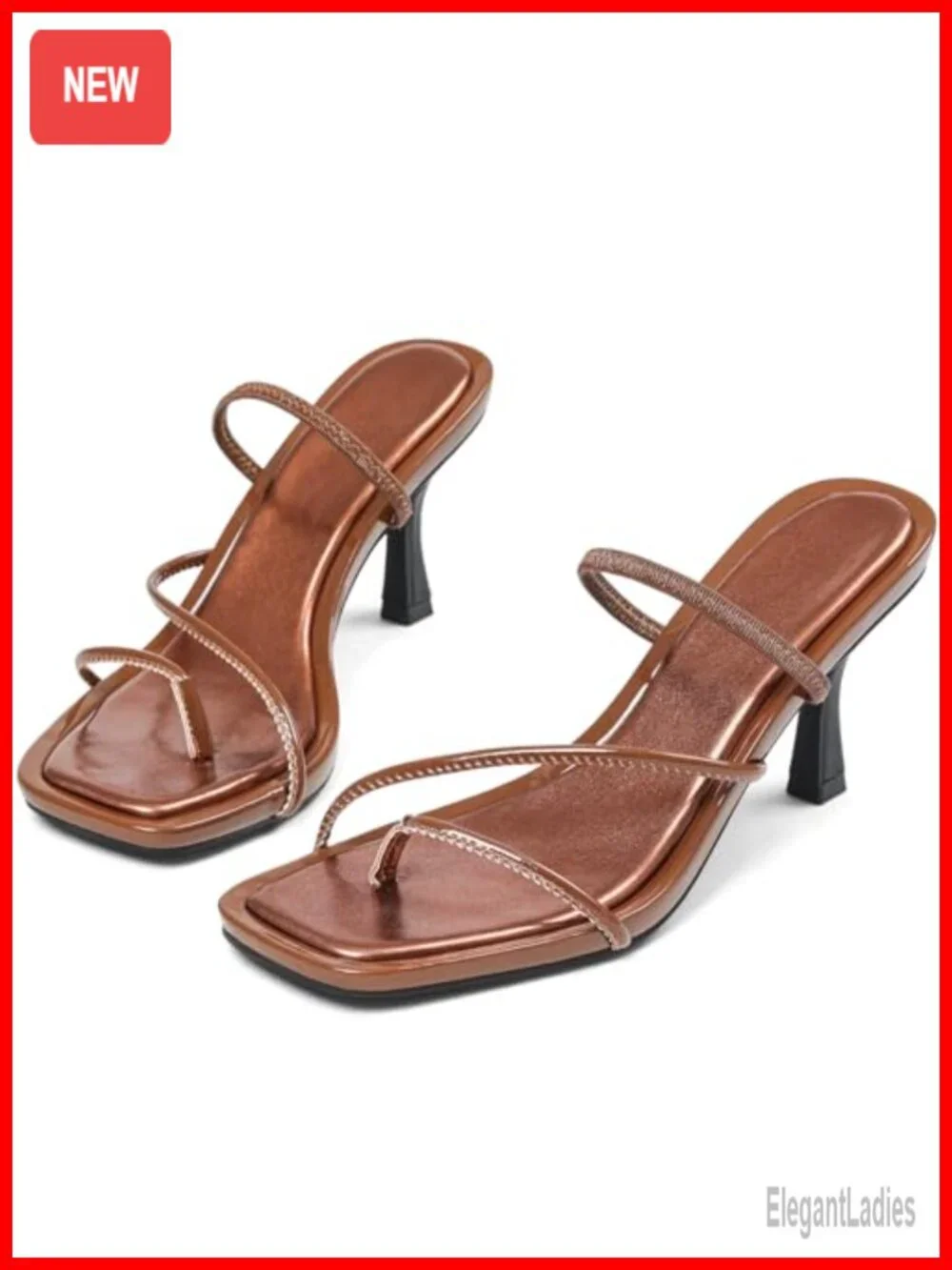 Kitten Heel Strappy Sandals Square Toe Slip On Leather Women's Heels